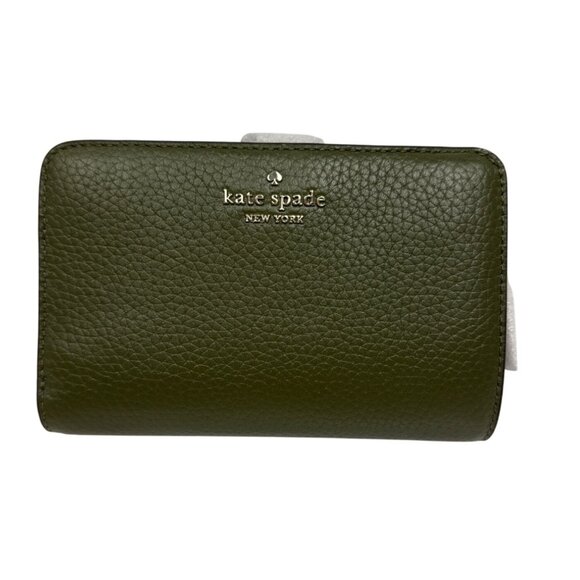 Kate Spade Wallet Lena Medium Bifold Enchanged Green Pebbled Leather Zip Pocket - Picture 1 of 8